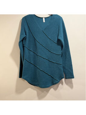 Spiritex‎ Women's 100% Organic Cotton Teal V-Neck Knit Sweater Size M